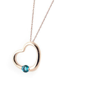 14K. SOLID GOLD HEART NECKLACE WITH NATURAL BLUE TOPAZ (Rose Gold)